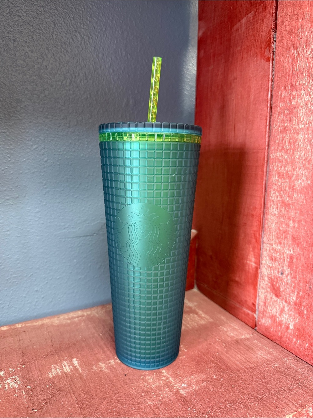 Starbucks Teal Studded Tumbler with Yellow-Green Straw